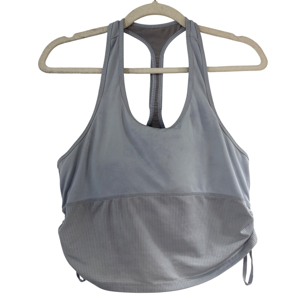 Fabletics Cashel Curved Cinch Racerback Tank Top Light Blue Excellent Shelf Bra